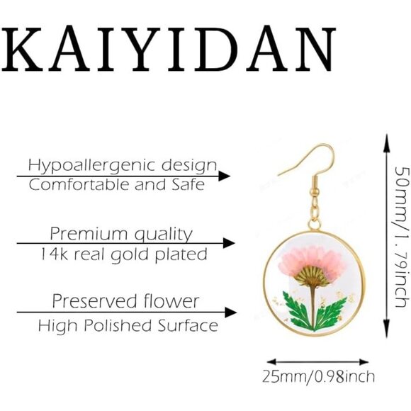 Rose Pink Dry Flower Statement Vintage Long Summer Earring for Women Jewelry - Picture 4 of 9